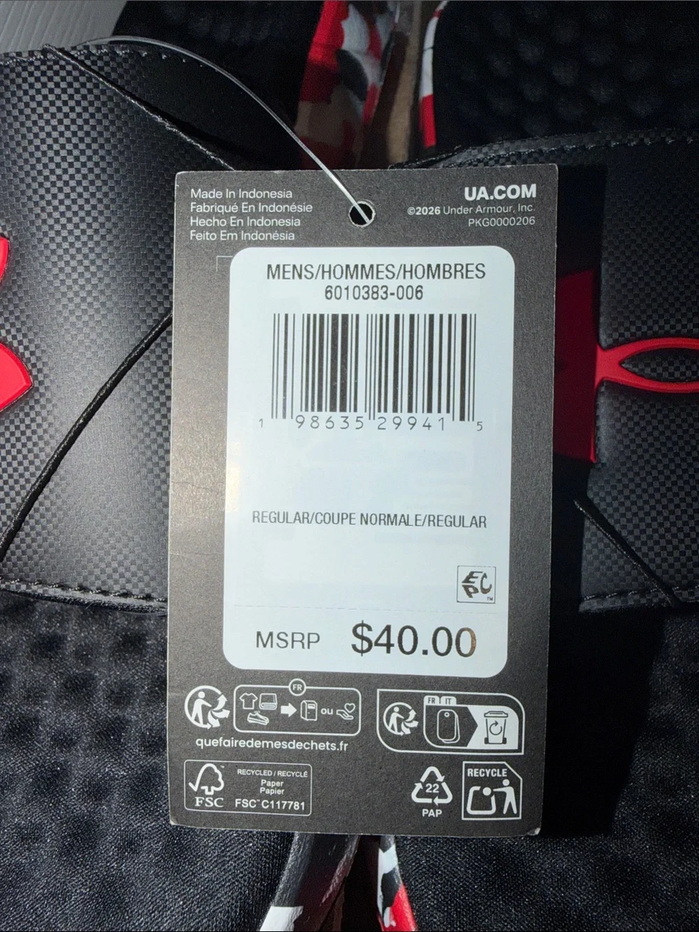 Under Armour Black Slide Sandals with Red Logo and Red/White Camo Trim